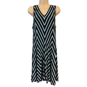 Chelsea & Theodore Sublime Blue Stripe Swing Dress Womens Large Jersey Stretch
